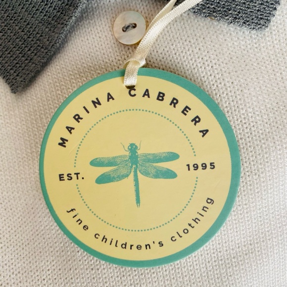 NWT Marina Cabrera fine Infant long sleeve polo collar top grey & white 3 M - Picture 3 of 5